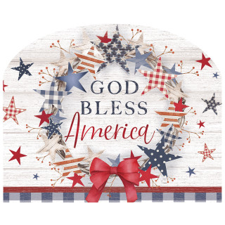 American Wreath Acrylic Art Sign with patriotic stars and red bow on white background.