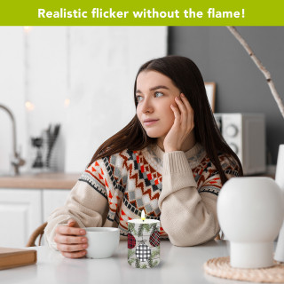 Patterned Ornaments Flameless Candle on table with realistic flicker flame effect and decorative design.