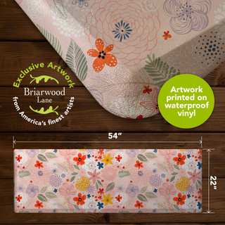 Colorful Flowers Oversized Comfort Mat, 54 x 22 inches, waterproof vinyl, vibrant floral design.