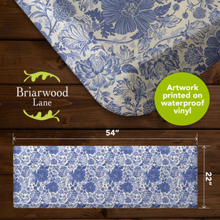 Briarwood Lane blue and white oversized floral comfort mat, 54" x 22", waterproof vinyl.