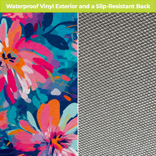 Abstract Floral Oversized Comfort Mat, colorful floral pattern on waterproof vinyl with slip-resistant backing underneath.