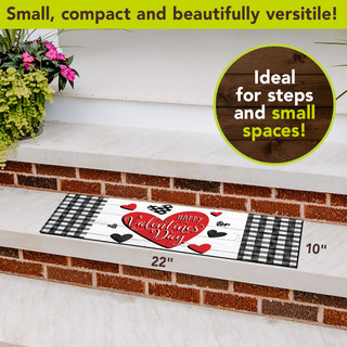 Checkered Valentine Mini Mat, 22x10 inches, white background with hearts and checkered pattern.