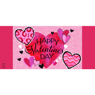 Patterned Valentine's Hearts Mini Mat with colorful hearts and Happy Valentine's Day text on pink background.