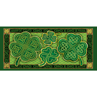 Celtic Shamrocks Mini Mat, green shamrock design with intricate Celtic knotwork on decorative mat.
