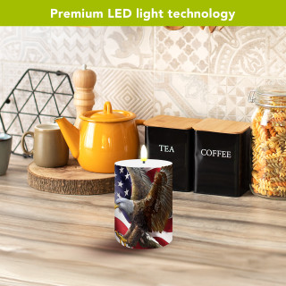 American Freedom Eagle Flameless Candle, LED candle with eagle and American flag design.