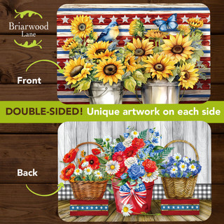 Red White and Beautiful Placemat, Briarwood Lane, double-sided patriotic floral design, 4-pack, red, white, blue.