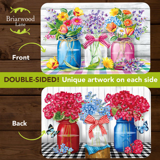 Spring Floral Jars Placemat set with colorful flowers in jars on both sides, four pack.