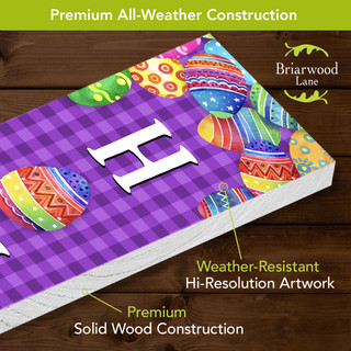 Briarwood Lane Easter Celebration Pine Reversible Porch Leaner with colorful eggs on purple background.