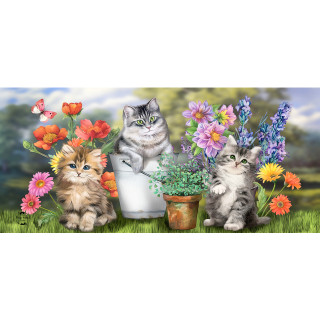 Garden Cats Mini Mat with colorful kittens and flowers, featuring a cute feline garden scene design.
