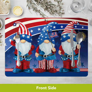 Gnome Sweet Gnome Placemat, patriotic gnomes with American flag design, 4-pack, colorful kitchen placemats set.
