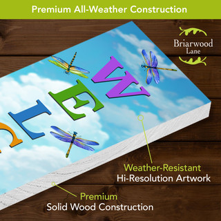 Briarwood Lane Dragonflies and Frogs Pine Reversible Porch Leaner with colorful dragonflies and frogs design.