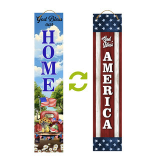 American Home Pine Reversible Porch Leaner with USA theme and patriotic design on both sides.