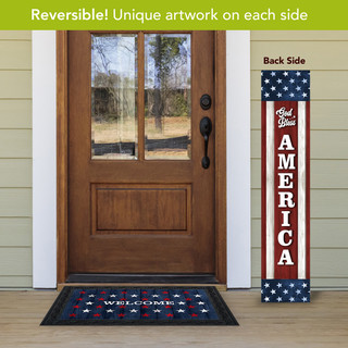 American Home Pine Reversible Porch Leaner with patriotic design and God Bless America text.