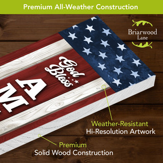 American Home Pine Reversible Porch Leaner, red, white, and blue wooden sign with star design.