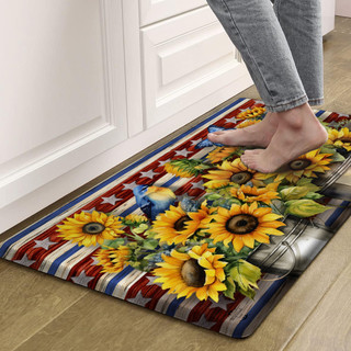 American Country Comfort Mat with sunflowers and patriotic design in red, white, and blue colors.
