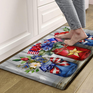 American Flowers Comfort Mat, patriotic design, colorful floral pattern, red, white, and blue hues, large size.