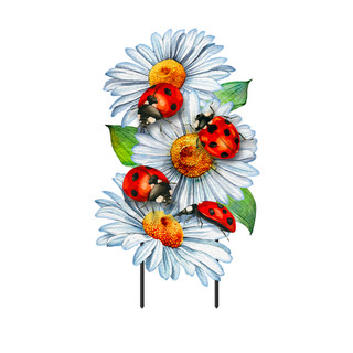 Ladybugs and Daisies Metal Art with red ladybugs on white flowers with green leaves.