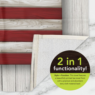 Wooden American Flag Cotton Hand Towel, red white wooden background, absorbent cotton material.