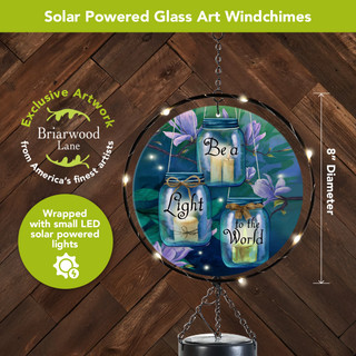Be a Light To the World Illuminated Wind Chime with LED solar lights and purple flowers.