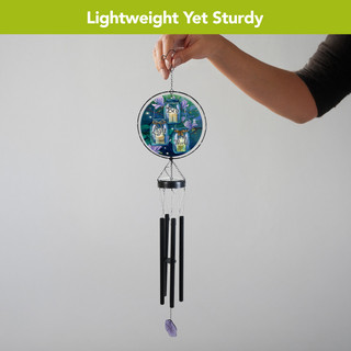 Be a Light To the World Illuminated Wind Chime with colorful stained glass and black tubes.
