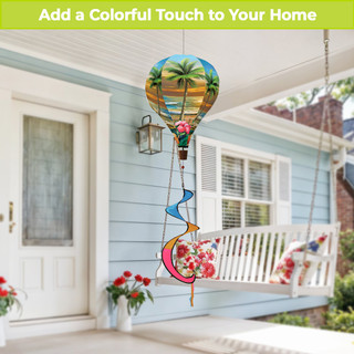 Sunset in Paradise Hot Air Balloon Spinner with colorful floral accents and palm tree design.