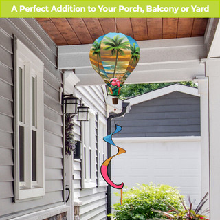 Sunset in Paradise hot air balloon spinner with colorful spiral, palm trees, and vibrant sunset design.