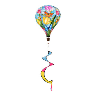 Sunshine Butterflies Hot Air Balloon Spinner with colorful floral design and rainbow tail decoration.