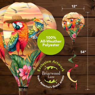 Sunset Parrot hot air balloon spinner, colorful parrot, 12" x 54", all-weather polyester, Briarwood Lane.