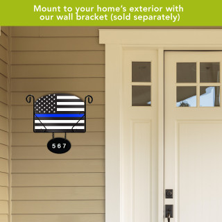 Honor Protect Serve Acrylic Art Sign with black, white, and blue thin line American flag design.