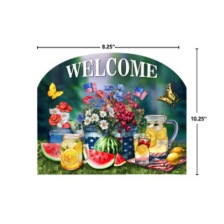 American Lemonade Acrylic Art Sign, colorful welcome sign with patriotic theme and refreshing summer drinks.