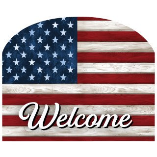 Wooden American Flag Acrylic Art Sign with "Welcome" text, red, white, and blue colors.