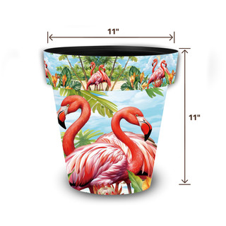 Medium Flamingo Pair Planter, 11 inches tall and wide, featuring pink flamingos and tropical design.
