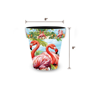 Small Flamingo Pair Planter, 8 inches tall and wide, colorful pink flamingos on tropical design.