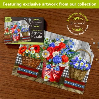 Briarwood Lane Red White and Beautiful 1000 Piece Jigsaw Puzzle with patriotic floral design.