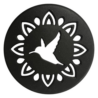 Black rubber stepping stone with white hummingbird and flower design, Hummingbird Rubber Stepping Stones.