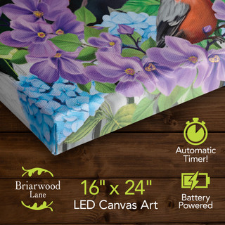 Briarwood Lane Feathered Friends Large 16"x24" LED Canvas Art with purple flowers and bird.