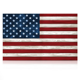 Large LED canvas American flag with wooden texture, red, white, and blue colors,  stars.