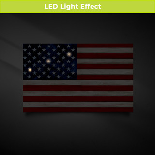 Wood American Flag Large LED Canvas Art with glowing star field and red white stripes.