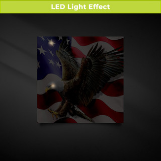American Freedom Eagle Medium LED Canvas Art with LED light effect and American flag background.