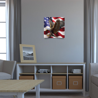 American Freedom Eagle Medium LED Canvas Art on wall in a modern living room setting.