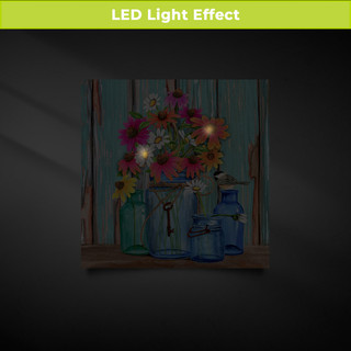 Farm Fresh Flowers Spring Large LED Canvas Art with colorful flowers in glass jars and LED lights.
