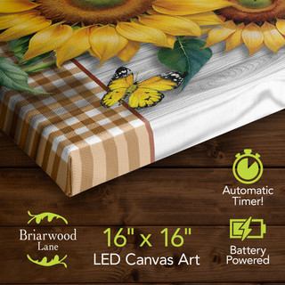 Briarwood Lane Sunflower Duo Medium LED Canvas Art, 16x16 inches, yellow sunflowers and butterfly design.