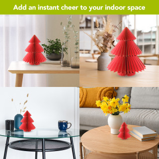 Red tree magnetic honeycomb paper decor set of 4 in sizes S-M-L-XL on display.