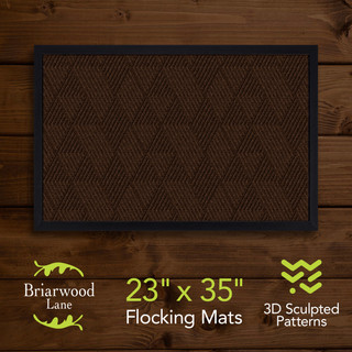 Brown geometric large flocked doormat, 23"x35", with 3D sculpted patterns by Briarwood Lane.