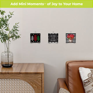 Metal mini moment decorative checkered trees wall art in a living room setting with furniture.