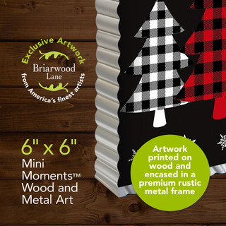 Checkered Trees Metal Mini Moment, 6x6 inch wood and metal art with rustic frame and trees.