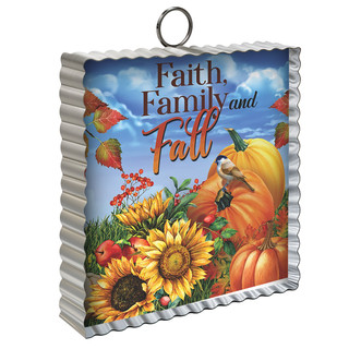 Faith Family and Fall Metal Mini Moment, silver frame with sunflowers, pumpkins, and fall leaves.