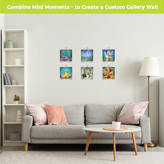 Springtime Hummingbirds Metal Mini Moment on a living room wall with sofa and decor.