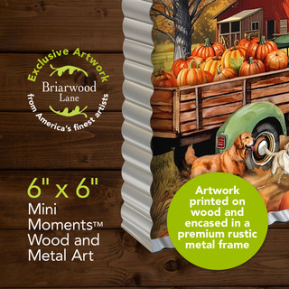 Autumn Farm Metal Mini Moment, 6x6 inches, rustic metal frame, wood, Briarwood Lane artwork.