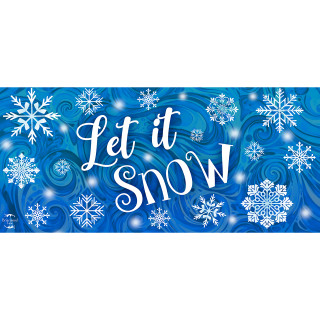 Let It Snow Snowflakes Mini Mat with white snowflakes on blue background, winter decorative design.